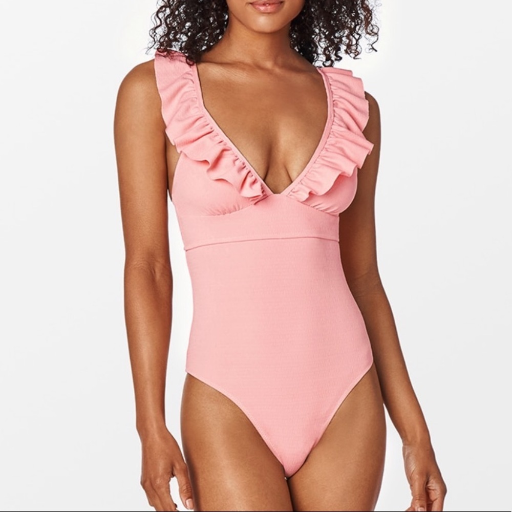 Cupshe Pink Ruffled V-Neck One-Piece Swimsuit